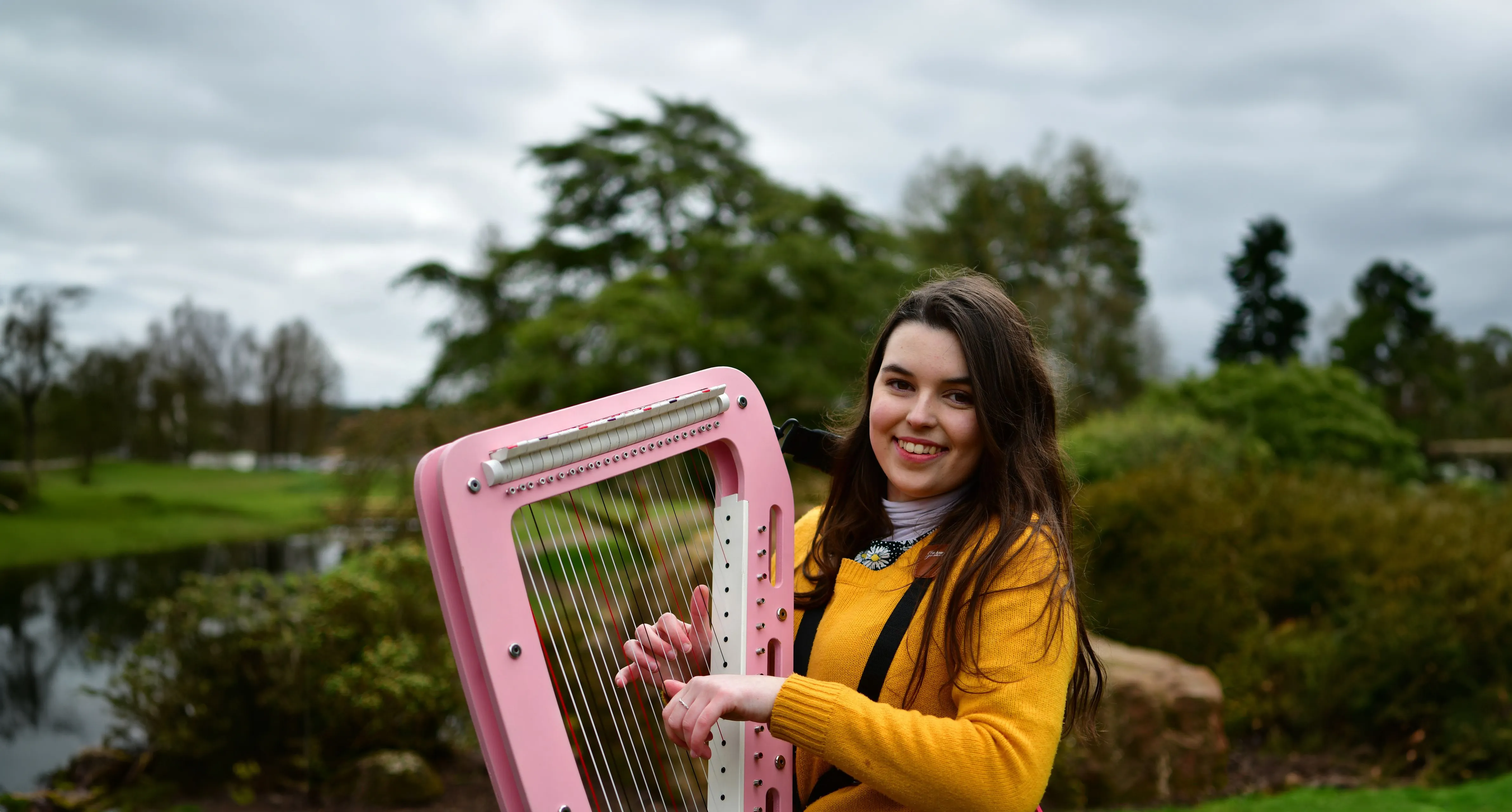 Angharad playing her Harp-E